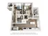Chic 3D floor plan showcasing 1 bedroom, 1 bathroom, cozy living area, modern kitchen, and dedicated workspace, perfect for stylish urban living.