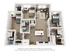 Modern 3D floor plan featuring two cozy bedrooms, two elegant bathrooms, and an inviting open-concept kitchen-living area, perfect for urban living.