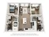 Modern 2-bedroom apartment floor plan featuring open living space, stylish kitchen, and two elegant bathrooms.
