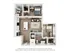 Modern apartment floor plan featuring 2 cozy bedrooms, a sleek kitchen island, and a spacious living area with contemporary design accents.