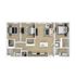 Contemporary 3D floor plan showcasing 3 bedrooms, a cozy living area, and a modern open kitchen.