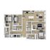 Chic 3D floor plan showcasing 3 bedrooms, a sleek modern kitchen, open living area, and multiple bathrooms for enhanced comfort.