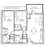 Elegant 2-bedroom corner unit floor plan with a spacious balcony, open living area, and efficient kitchen layout. Prime location with views towards South U & Church St.