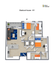 Modern StadiumHouse B1 floor plan with 2 bedrooms, a cozy living room, sleek kitchen, and two bathrooms. Features bright decor and functional layout.
