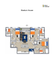Elegant 3D floor plan of Stadium House, displaying a modern layout with 3 bedrooms, a central living area, and a sleek kitchen with a stylish countertop.