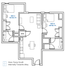 Modern 2-bedroom apartment floor plan with spacious living area, efficient kitchen, and two bathrooms, perfectly designed for comfortable living.