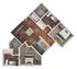 Elegant 2D floor plan showcasing 2 cozy bedrooms, modern kitchen, spacious living area, and stylish bathrooms.