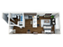 Modern 3D floor plan showcasing a cozy one-bedroom apartment with an open-concept living area, stylish kitchen island, and well-designed bathroom.