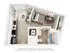 Chic modern floor plan showcasing a cozy bedroom, efficient kitchen, stylish living area, and a compact bathroom with ample natural light.