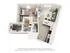 Modern 3D floor plan featuring 1 bedroom, cozy living area, elegant bathroom, and a sleek kitchen with breakfast bar.