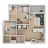 Modern floor plan showcasing a sleek 2-bedroom apartment with a spacious living room, contemporary kitchen, and two elegant bathrooms.