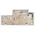 Modern floor plan showcasing 3 bedrooms, 2 elegant bathrooms, expansive open-concept living and dining area, and a chic kitchen with access to a cozy balcony.