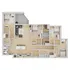 Modern 3-bedroom apartment floor plan with spacious living area, open kitchen, and two luxurious bathrooms.