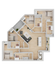 Chic floor plan with 4 bedrooms, modern open-concept kitchen, and elegant living area, perfect for contemporary living.
