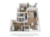 Modern 3D floor plan showcasing 2 cozy bedrooms, an inviting living area, a functional kitchen, and a private balcony.