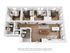 Modern 3D floor plan showcasing 3 cozy bedrooms, a stylish open-concept living room with dining area, and two sleek bathrooms.