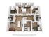 Modern 3D floor plan showcasing a stylish apartment with 3 bedrooms, 2 bathrooms, and an open living area with a kitchen island. Bright, functional spaces designed for comfort and convenience.