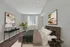 Elegant bedroom with modern decor, featuring a plush bed, stylish artwork, and abundant natural light through a large window.