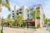 Modern apartment complex exterior with lush greenery, large windows, and multiple balconies for a stylish urban living experience.