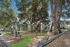 Charming apartment complex surrounded by lush greenery with a well-maintained playground and benches, perfect for family living.