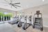 Bright and modern gym with state-of-the-art cardio equipment, large windows, and a view of lush greenery.