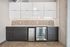 Sleek contemporary kitchen with modern cabinetry, built-in wine cooler, and stylish geometric backsplash.
