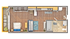 Modern 2D floor plan featuring a spacious bedroom, cozy living area with chic decor, kitchen with sleek cabinetry, and a luxurious bathroom. Includes a private balcony for outdoor relaxation.