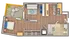 Charming floor plan showcasing 1 bedroom, stylish open kitchen, cozy living room, and private patio area.