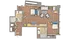 Elegant floor plan showcasing two bedrooms, a spacious open-concept living room, modern kitchen, and two luxurious bathrooms, ideal for comfortable urban living.