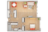 West - A2 | 1-Bedroom Floorplan
