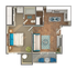 1 BR x 1 BA - A Floorplan