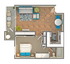 1 BR x 1 BA - B Floorplan