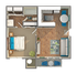 1 BR x 1 BA - C Floorplan