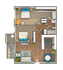 2 BR x 1.25 BA - B Floorplan