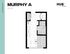 Efficient and stylish floor plan of Murphy A at Hub Lexington, 332 sq ft studio with compact kitchen and bathroom.