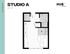 Modern Studio A floor plan with 417 sq ft, featuring an open living area, compact kitchen, and cozy sleeping space.