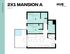 Modern floor plan of Hub Lexington's 2X1 Mansion A, featuring 2 bedrooms, a spacious living area, and a well-equipped kitchen, encompassing 690 square feet.
