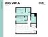Modern 2X1 VIP A floor plan with 2 bedrooms, spacious living area, and efficient kitchen in 690 sq ft at Hub Lexington.