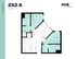 Modern 2X2 apartment floor plan at Hub Lexington, featuring 745 sq ft with two cozy bedrooms, an open living area, and a functional kitchen.