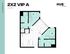 Modern 2x2 VIP A floor plan featuring two bedrooms, two bathrooms, open-concept living area, and kitchen, 745 sq ft at Hub Lexington.
