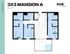 Modern 3x3 Mansion A floor plan with 3 spacious bedrooms, open-concept living area, gourmet kitchen, and 996 sq ft of luxury living space at Hub Lexington.