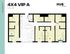 Modern floor plan of a 4-bedroom apartment with spacious living area, multiple bathrooms, and a sleek kitchen layout, covering 1211 sq ft in Hub Lexington.