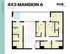 Elegant floor plan for Hub Lexington's 4X3 Mansion A, featuring a spacious layout with 3 bedrooms, open living area, modern kitchen, and luxurious amenities across 1219 sq ft.