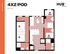 Modern 4X2 POD floor plan at Hub Knoxville featuring a clever 969 sq ft layout with private bedrooms, stylish living area, and efficient kitchen.
