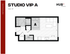 Modern studio VIP A floor plan featuring open-concept living space, cozy bedroom, efficient kitchen, and stylish bathroom in 360 sq ft.