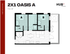 Modern 2-bedroom Oasis A floor plan with 751 sq ft, featuring walk-in closets, a chic open-concept living area, and a cozy outdoor space at Hub Tuscaloosa.