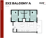 Contemporary 2x2 apartment floor plan with balcony, featuring two spacious bedrooms, modern kitchen, and cozy living area, totaling 716 sq ft at Hub Tuscaloosa.