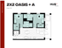 Inviting 2x2 Oasis floor plan with 2 bedrooms, cozy living area, and efficient kitchen, spanning 844 sq ft at Hub Tuscaloosa.