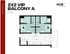 Modern 703 sq ft floor plan for 'Hub Tuscaloosa' featuring a 2x2 VIP Balcony layout with two spacious bedrooms, each with its own bathroom and walk-in closet, open living area and kitchen.