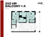 Modern 2x2 VIP floor plan featuring a spacious balcony, two elegant bedrooms with en-suite bathrooms, and a sleek open-concept living area in 844 sq ft.